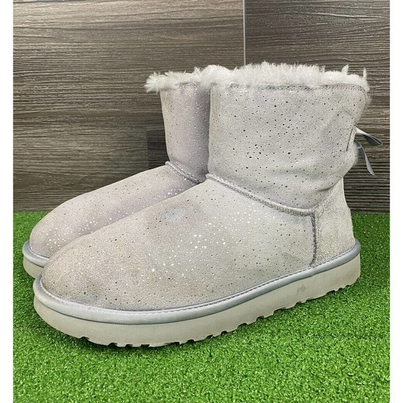 UGG Shoes - UGG MINI STARGIRL BAILEY BOW SEAL WATER-RESISTANT SUEDE FUR BOOTS SIZE 10 WOMENS